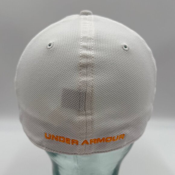 Under Armour UA Blitzing Cap Flex Hat White & Orange Mens Size L/XL Stretch Fit - Picture 3 of 12
